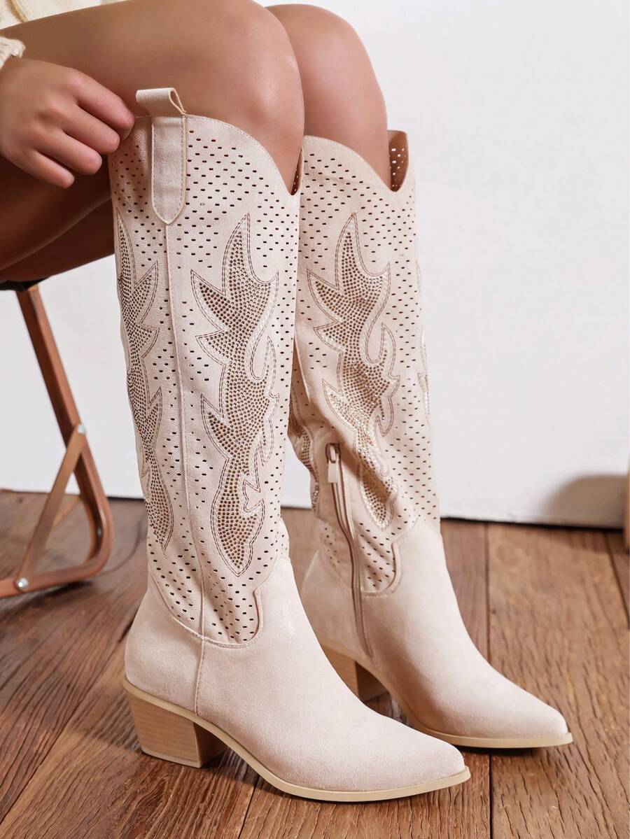 Fashionable Women's Western Boots For Spring And Summer - Beige - View 1