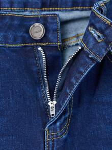 Pantalón Ajustado Negro de Talle Alto: Silueta Ceñida y Botonadura Frontal Decorativa, Denim Elástico para un Ajuste Cómodo. - Azul H2VA15 - Ver 6