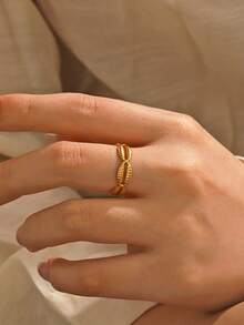 1pc 18K Gold Plated Stainless Steel Fashion Beach Style Shell Ring, Suitable For Women's Daily Wear - Gold - View 1