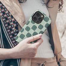 Checkerboard Shockproof Fashion Green Plaid Pattern Phone Case Compatible With Iphone 17, 16, 15, 14, 13, 12, 11 Pro Max Hard Shell Spring Gift Mom Birthday - Dark Green - View 3