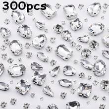 300pcs Mixed Shape Glass Rhinestones Sewing Studs Metal Claw-Setting Suitable For Jewelry, Handicrafts, Clothing, Shoes - Hand-sewn Rhinestones - View 13