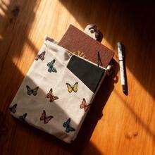 1pc Colorful Butterfly Book Bag, Multifunctional Storage Pouch With Metal Ring, Pen Holder, Suitable For Notebooks And Books - Single Piece - View 1