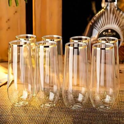 2/5/10 piezas Vasos de fiesta de vidrio transparente de 266ml, adecuados para agua, jugo, cócteles, vino y postres. Ideal para fiestas de cumpleaños, bodas, vacaciones, San Valentín, Navidad y Año Nuevo. [Reutilizables]