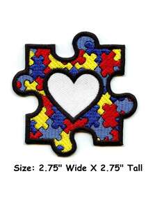 1件装自闭症关爱拼图布贴，意识提升运动刺绣熨烫贴片 - 彩色 - 查看 9