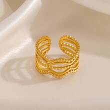 1pc 18K Gold Plated Stainless Steel Geometric Line Design Open Ring, Suitable For Women's Daily And Party Wear - Gold - View 3