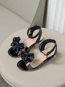 1双新款儿童凉鞋，时尚高跟凉鞋，可爱女孩之选，水钻蝴蝶结凉鞋，波西米亚风格，完美公主凉鞋设计，黑色高跟舞蹈凉鞋，高中生和大学生凉鞋 - 黑色 - 查看 6