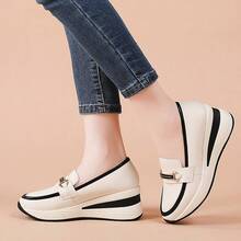 Giày thể thao đế xuồng thoải mái mới dành cho nữ, kiểu dáng retro tối giản, chống trơn trượt. - Be - Xem 4