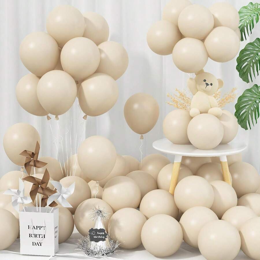 60pcs 5-Inch Matte Cream Latex Balloons, 5-Inch White Sandstone Balloons, Suitable For Birthday, Wedding, Baby Shower Parties - A-1 - View 1