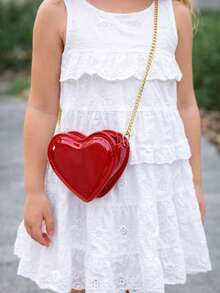 Children's Heart-Shaped Patent Leather Handbag - Modern, Colorful, Lightweight And Fun - Red Varnish - View 3