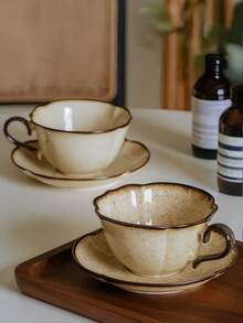 Bộ tách cà phê gốm sứ cổ điển (280ml) kèm đĩa lót - Hoàn hảo cho Latte/Americano/Flat White, cốc trà chiều cho gia đình và những buổi họp mặt. - Nhiều màu - Xem 2