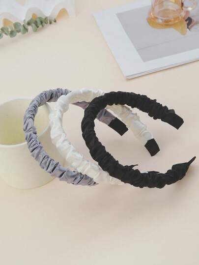 1pc Simple Elegant Versatile Headband For Women, Solid Color Pleated Fabric Headband For Washing Face