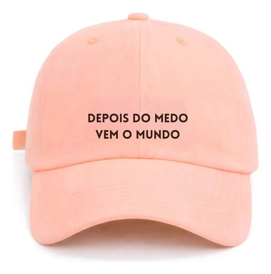 Unisex Cap With Motivational Phrase "After Fear Comes The World" Premium Fabric Hat Casual Basic For Everyday Use Vacation Sun Versatile Stylish Vintage - 桃 - 查看 1