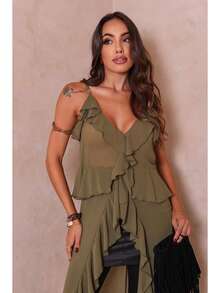 Maria Women's Tunic Dress, Long With Ruffles And Slit, Boho Elegant Spring/Summer 2026, Casual, Chic And Sophisticated - 綠色 - 查看 4