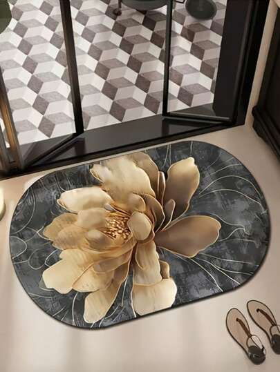 1 件装奢华金莲花软硅胶浴室地垫，超强吸水防滑速干，可机洗，轻便柔软，适用于客厅、卧室、书房、玄关、餐厅、洗衣房、淋浴间、浴缸等场所，可作地板装饰、个性化家居装饰、浴室地垫、客厅地垫、卧室地垫、厨房地垫、浴室装饰地垫、浴室地毯、门垫、玄关地垫、浴室装饰地垫、春夏家居装饰地垫、浴室装饰必备品