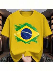 Men's Printed T-Shirt Brazil Grunge Print 01 Cup Shirt 100% Cotton 26.1 Soft Knit - 黃色 - 查看 2