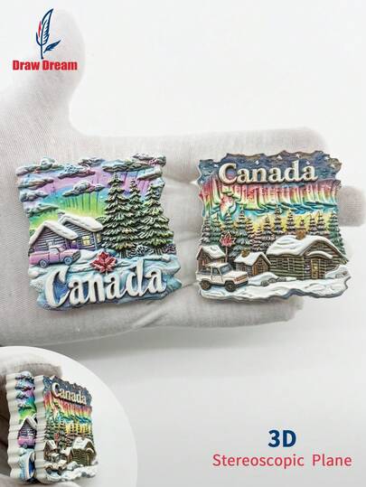1个加拿大北极光和雪屋树脂冰箱贴，北极光和雪屋旅行纪念品3D礼品，家居厨房装饰冰箱贴，适用于厨房、办公室、家庭、橱柜和洗碗机