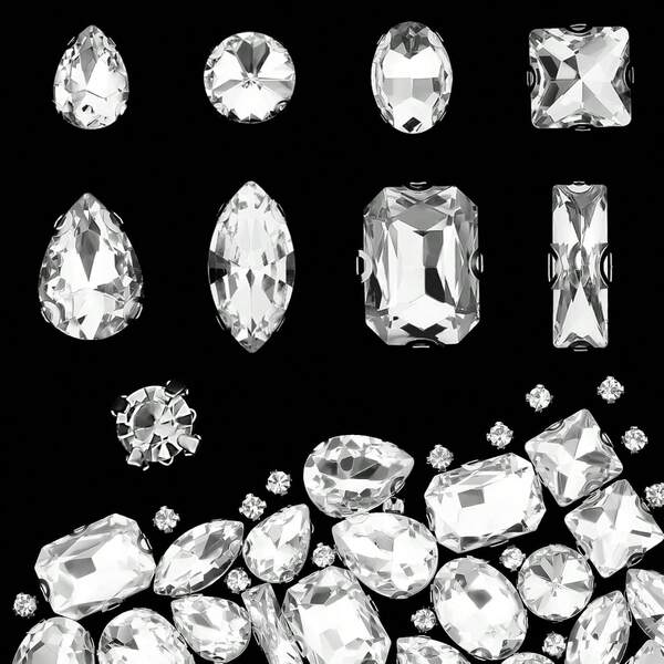 300pcs Mixed Shape Glass Rhinestones Sewing Studs Metal Claw-Setting Suitable For Jewelry, Handicrafts, Clothing, Shoes