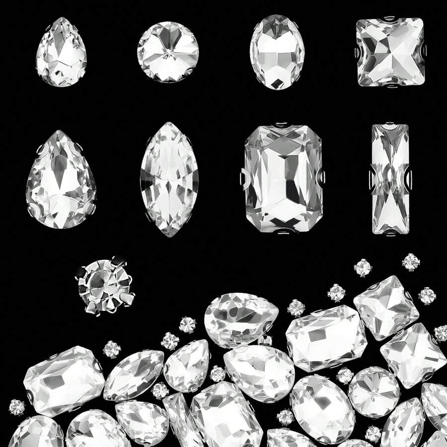 300pcs Mixed Shape Glass Rhinestones Sewing Studs Metal Claw-Setting Suitable For Jewelry, Handicrafts, Clothing, Shoes - Hand-sewn Rhinestones - View 1