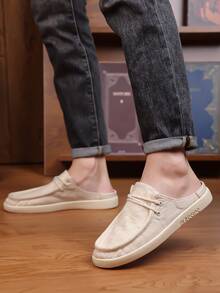 TOLLN 男士亚麻拖鞋一双，防滑耐磨透气橡胶鞋底，舒适休闲鞋 - 米色 - 查看 3