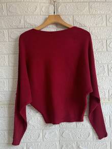 Women's Cold Weather Sweater, Batwing Ribbed Modal Casual Winter - 紅色 - 查看 3