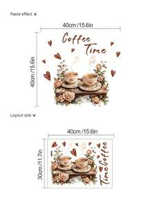 1件浪漫玫瑰花咖啡杯墙贴，可移除墙贴，适用于客厅、厨房、餐厅 - 1PC - 查看 6