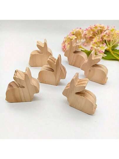 1/6pcs Wooden Easter Bunny Figurines, Handmade Freestanding Rabbit Statues With Letter Decor, Suitable For Various Rooms, No Electricity Required, Great For Easter Holiday Party Decoration