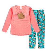 2-Piece Children's Winter Clothing Set For Girls, Ages 2-8, Mid-Season - 1 Embroidered Blouse And 1 Leggings - 新鮭魚 - 查看 2