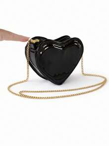 Children's Heart-Shaped Patent Leather Handbag - Modern, Colorful, Lightweight And Fun - Black Varnish - View 2