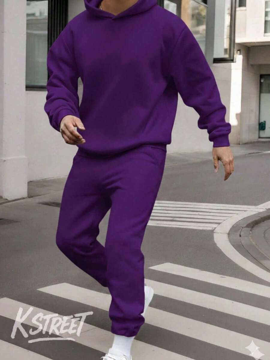 Comfortable Basic Plain Fleece Set For Gym And Everyday Wear - Art Streetwear, Urban Culture, Street Fashion, Street, Graffiti, Skater, Unisex, Men's And Women's, Sweatshirt, 50% Cotton 50% Polyester, Premium Streetwear Top, New Release, Immediate Shipping, Various Colors!! - 紫色 - 查看 1