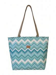 Large Elegant Chic Women's Beach Bag With Waterproof Zipper - Màu xanh Bạc hà - Xem 3