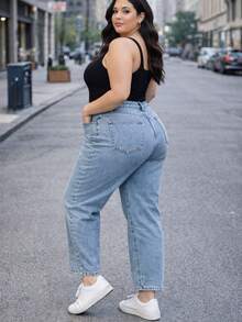 Comfortable Straight-Leg Mom Jeans In Plus Size. - 大理石紋 - 查看 2