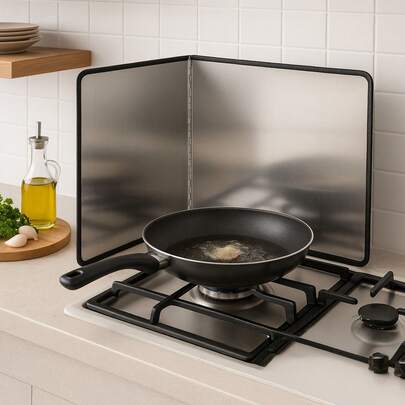 30cm Stove Splatter Guard, Portable Folding Cooker Splash Shield, Kitchen Oil Splashback Screen Protector