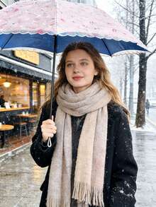 1pc Lace Trim Parasol, Double-Layer Canopy With Lace Trim And Floral Edge, Water-Resistant Design, Cute & Fashionable Umbrella, Ladies Manual Foldable Lightweight Sunshade Umbrella, UV Protection, Windproof - Multicolor - View 4