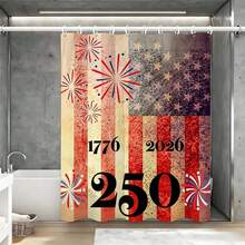 Tenda da doccia con acquerello di fuochi d'artificio per il 250° anniversario degli USA, 1776-2026 Tenda da doccia in poliestere impermeabile con motivo di bandiera americana e fuochi d'artificio, decorazione patriottica per il bagno - Blu e rosso - Visualizzare 12
