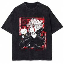 Camisetas de San Valentín con estampado gráfico de anime, ropa de calle para hombre, camiseta vintage lavada, camiseta de algodón Harajuku para hombre, camiseta casual de manga corta para verano. - Negro - Ver 2