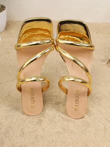 Women's High Heel Sandals With Butterfly Flower Design, Fashion Wedding Princess Shoes, Chunky Heel - Gold - View 7