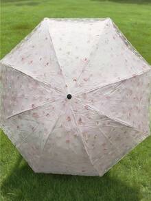 1pc Lace Trim Parasol, Double-Layer Canopy With Lace Trim And Floral Edge, Water-Resistant Design, Cute & Fashionable Umbrella, Ladies Manual Foldable Lightweight Sunshade Umbrella, UV Protection, Windproof - Multicolor - View 9