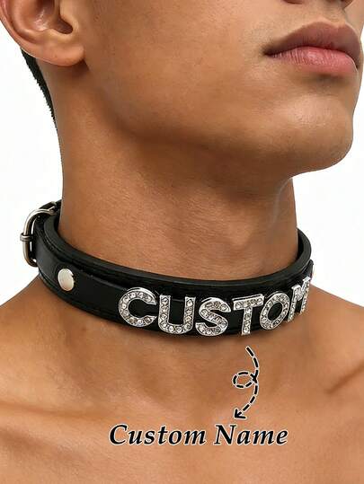 1 pieza Gargantilla personalizada con letra, estilo gótico de cuero sintético negro con nombre personalizado, gargantilla sexy con letra, accesorio de cadena de cuello personalizado, se puede personalizar con nombre/letra, adecuado para fiesta, cumpleaños, salida, cita, puede ser un regalo para amigos, familia, Día de la Madre, compañeros de clase, mejores amigos, novia