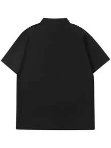 Áo Polo đôi tay ngắn unisex, áo polo in họa tiết, phong cách thường ngày năng động, phù hợp cho mùa xuân, hè, thu. Thích hợp làm quà tặng cho bạn trai, bạn gái, chồng, vợ, nhân dịp kỷ niệm. - màu đen - Xem 3