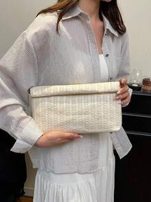 Túi xách thời trang màu trơn, chất liệu PU, dung tích lớn, nắp gập có khóa nam châm, hình vuông, họa tiết da cá sấu, túi xách nữ đa năng dùng cho dự tiệc, buổi tối, phù hợp cho phụ nữ đi du lịch và mua sắm. - Màu be - Xem 6