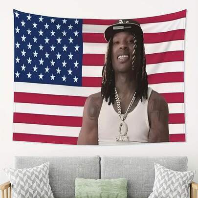 1pcKing Von American Flag, Fitness Flag Tapestry - , Wrinkle-Resistant, And Soft Polyester Material With A Stylish Pattern, Perfect For Gym Decoration, Parties, And Home Wall Hangings. Stylish Wall Art | Wrinkle-Resistant Fabric, No Electricity Required.