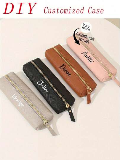 1pc Customized Leather Stationery Bag, Personalized Storage Pouch, Waterproof And Stain-Resistant, Can Be Customized With Your Unique Design (Photo, Name, Illustration), Multi-Purpose, Large Capacity, Functional, Practical, Versatile Minimalist, Portable Compact Cosmetic Organizer, Makeup Tool Bag, Multipurpose Travel, Lightweight Portable Zipper Cosmetic Bag, Pencil Case, Classic Style Pencil Box, Suitable For School/Student/Back To School Season, Unisex