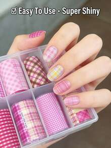 2pcs/Set 10pcs Pink Gothic Plaid Denim Cartoon Graffiti Bow Heart Star Nail Art Stickers, Nail Accessories Stickers, Suitable For Nail Salon DIY, Gift For Girls And Women, Suitable For All Seasons (No Transfer Gel) Nail Supplies Nails - Multicolor - View 4