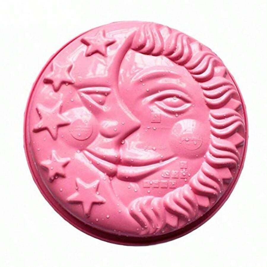 Sun Moon And Stars Silicone Cake Pan 9 Inch Round Shape With Sun And Moon Face Silicone Baking Mold Cheese Cake Pizza Pie Flan Tart Bread Bakeware Pastry Baking Mold Random Color - 粉色 - 查看 1