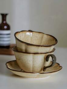 Bộ tách cà phê gốm sứ cổ điển (280ml) kèm đĩa lót - Hoàn hảo cho Latte/Americano/Flat White, cốc trà chiều cho gia đình và những buổi họp mặt. - Nhiều màu - Xem 3