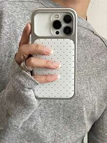 Delicate White Polka Dot Electroplated Silver Edge Phone Case Compatible With  17 Pro Max, 14, 15 Pro, 16, 16 Pro Max, 17, Soft Protective Cover,Phone Case  14,Cover,Fundas Para , 14 Cases,Case  16 Pro,Funda Para  17 Pro - style1(1pc) - 查看 6