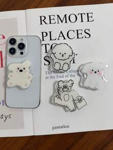Cute Cartoon Puppy Adhesive Phone Holder, 1pc Retractable Slouchy Desktop Stand Bracket, Suitable For All Phones - White - View 1