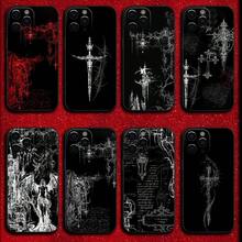 Funda de Teléfono con Cruz Gótica Cyber Sigil para iPhone 17 16 15 14 13 12 11 Ais/Pro/Max/Plus, Cubierta Suave Negra - z8 - Ver 1