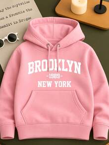 Brooklyn Printed Children's Kangaroo Sweatshirt With Hood Cotton Comfortable Child Various Colors And Sizes - 淺粉色 - 查看 1