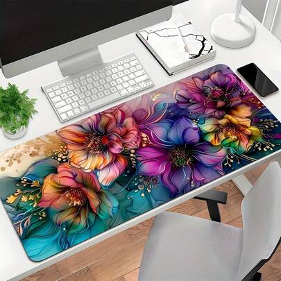 One Extra-Large, Extended Gaming Mouse Pad With A Non-Slip, Washable Base, Rectangular 3D Floral Design, Desk Mat With Precision Edges, Suitable For Esports, Computers, And The Office.